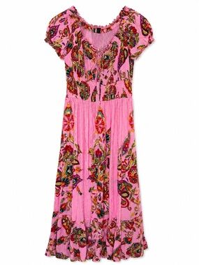 Me 2 Magic Boho Pink Floral Peasant Maxi Dress M